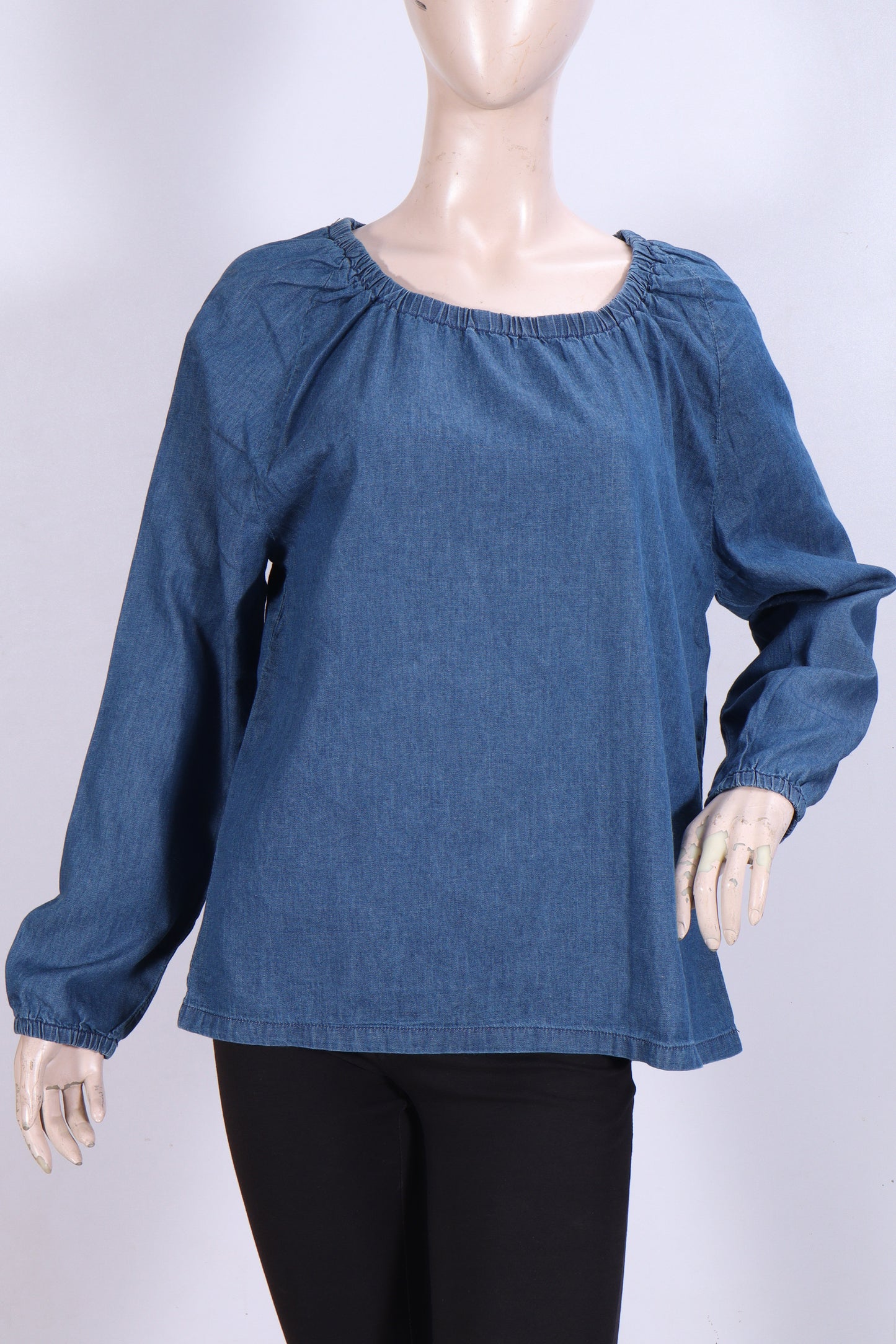 Elasticated Neck Denim Top