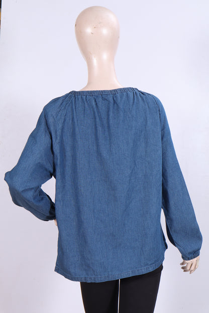 Elasticated Neck Denim Top