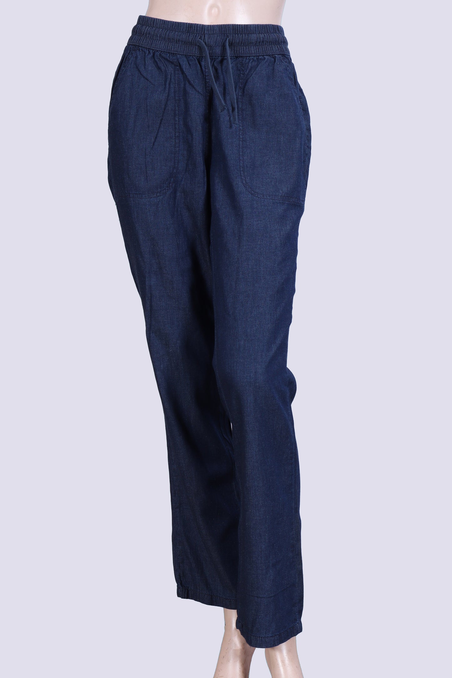 Women’s Relaxed Chambray Drawstring Pants – Lightweight Dark Wash Denim Style