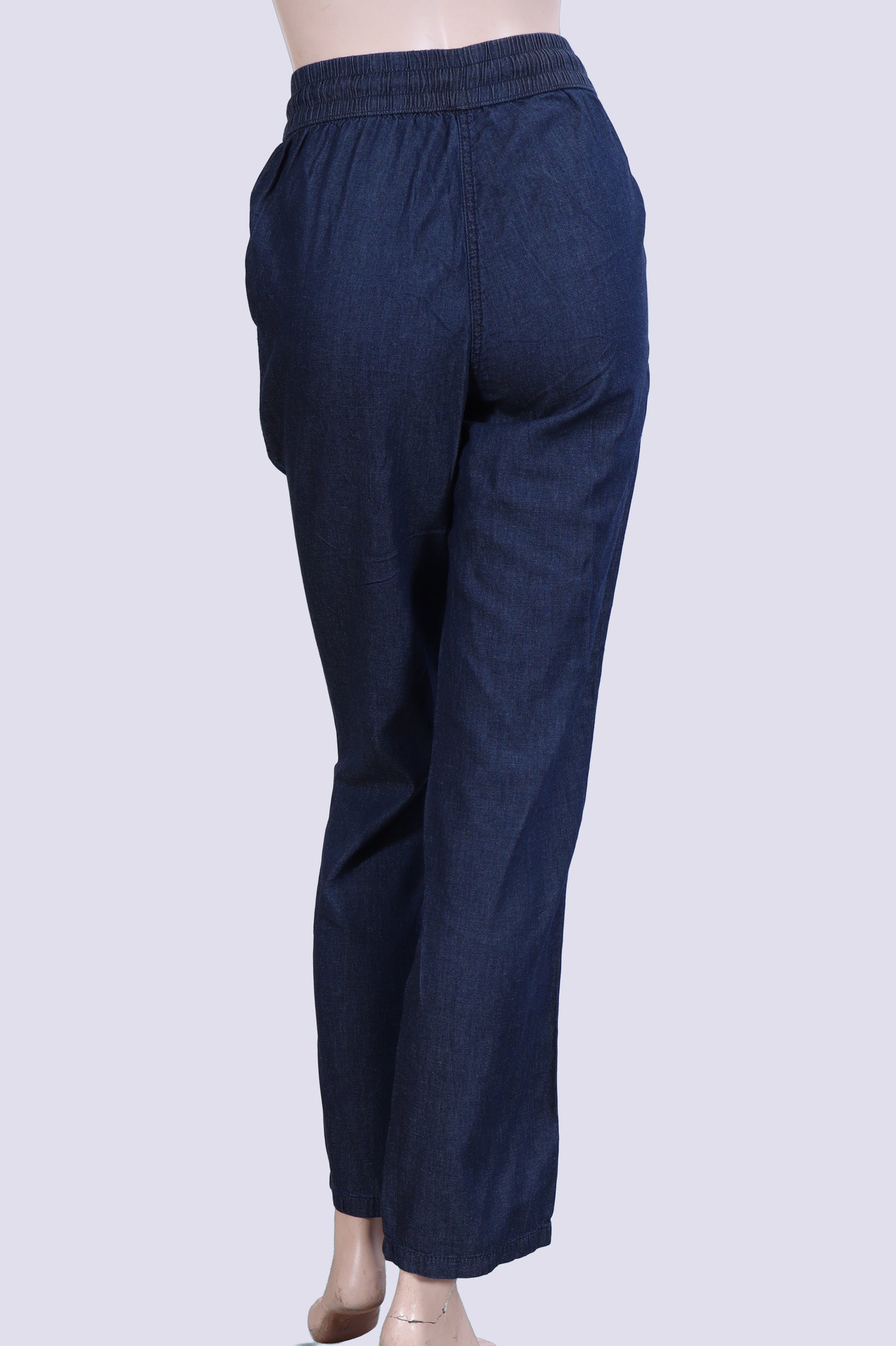 Women’s Relaxed Chambray Drawstring Pants – Lightweight Dark Wash Denim Style