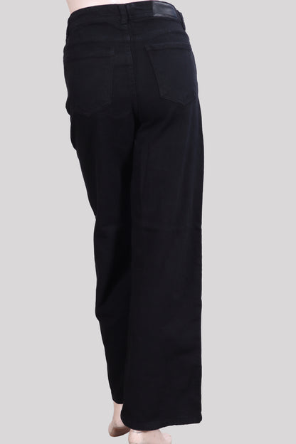 High-Rise Wide-Leg Black Denim Jeans