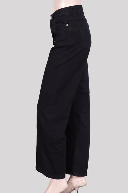 High-Rise Wide-Leg Black Denim Jeans