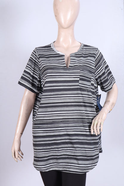 Women’s Striped Notch-Neck Pocket Tunic