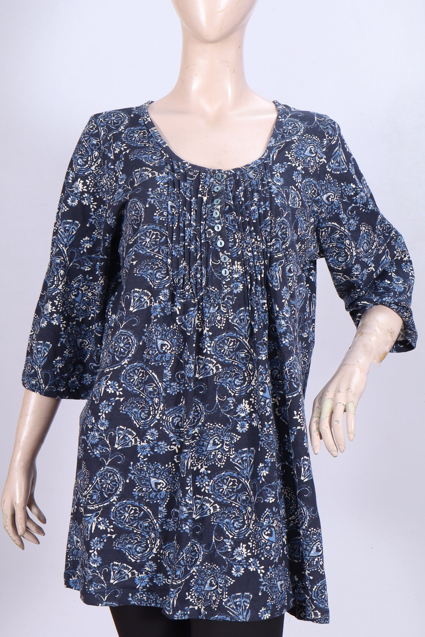 Indigo Paisley Pleated Tunic