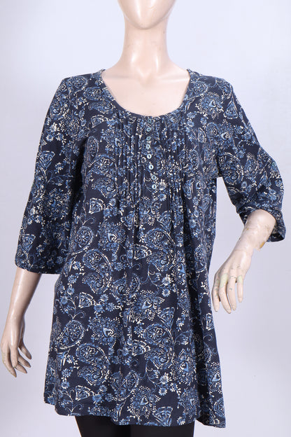 Indigo Paisley Pleated Tunic