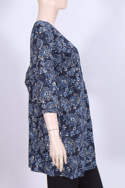 Indigo Paisley Pleated Tunic