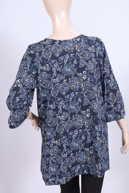 Indigo Paisley Pleated Tunic