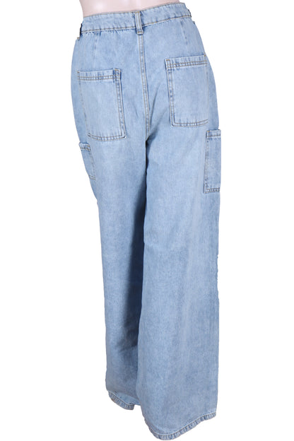 High-Waist Wide Leg Cargo Jeans – Light Wash