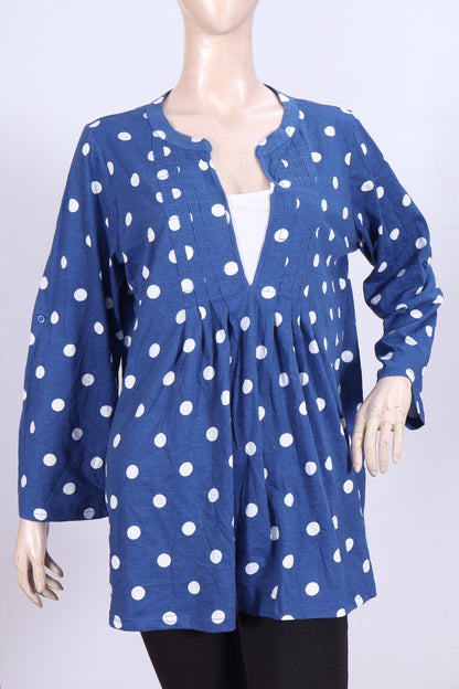 Polka Dot Pleated Tunic – Classic Blue & White