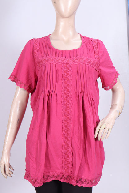 Vibrant Fuchsia Lace-Trim Jersey Tunic