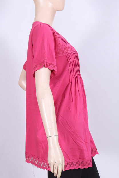 Vibrant Fuchsia Lace-Trim Jersey Tunic