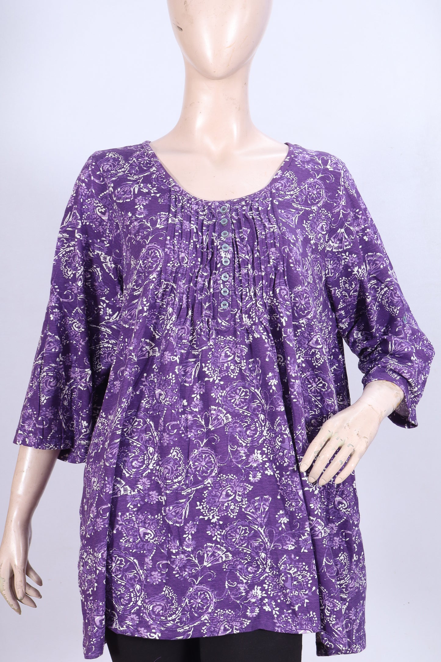 Floral Pleated Tunic in Deep Plum