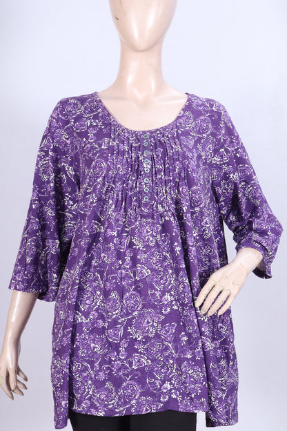 Floral Pleated Tunic in Deep Plum