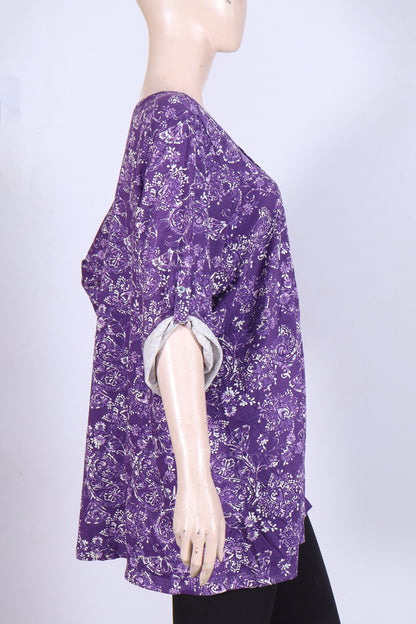 Floral Pleated Tunic in Deep Plum