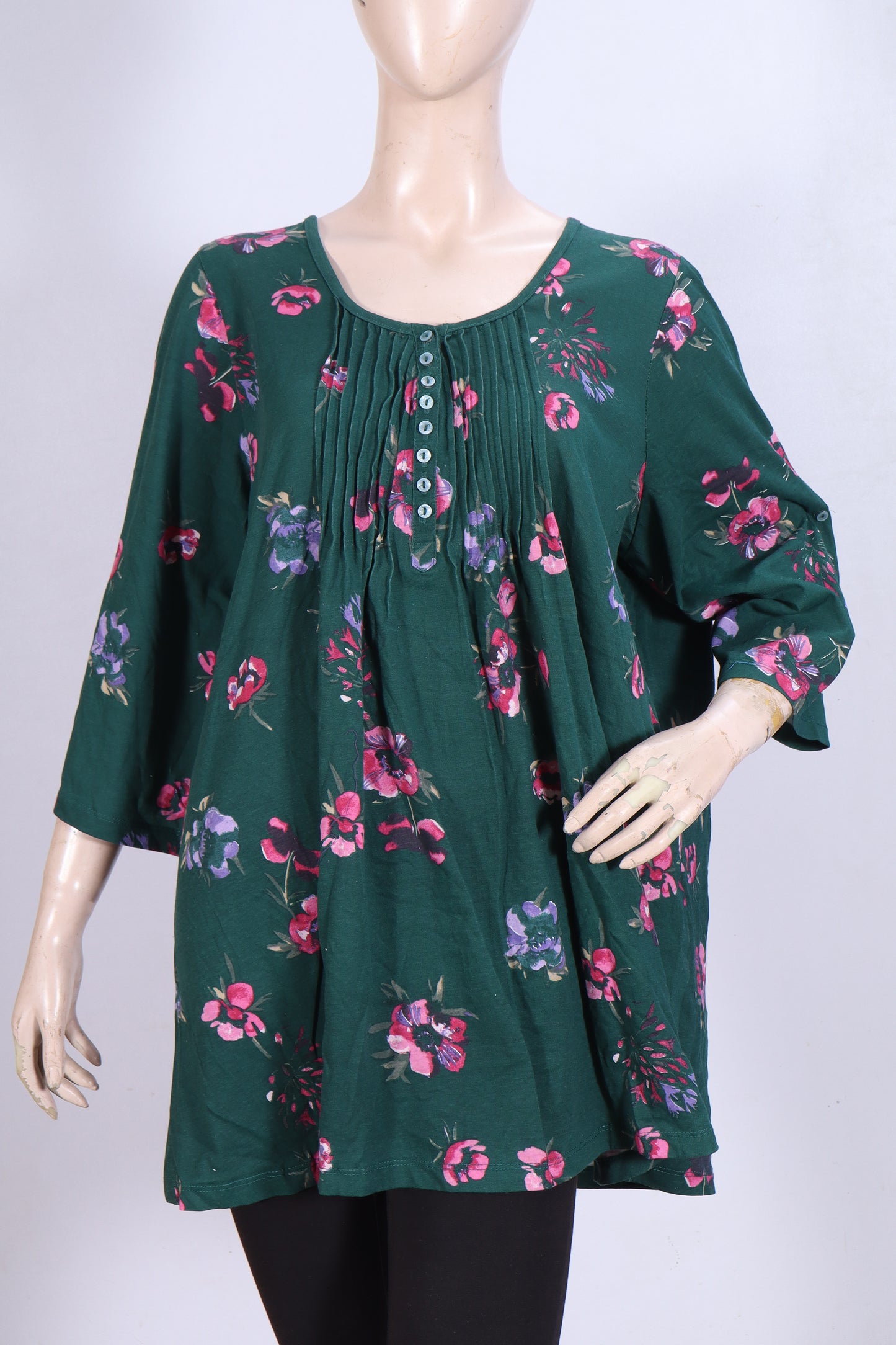 Floral Meadow Pintuck Tunic – Emerald Green