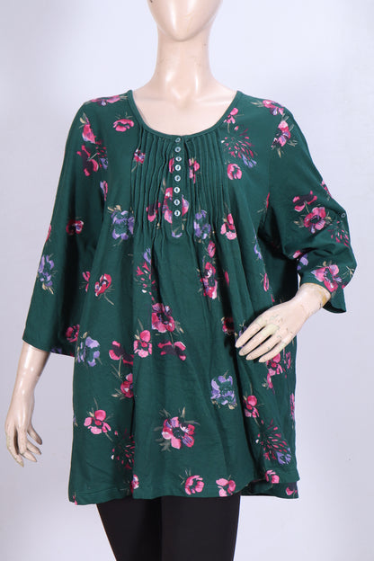 Floral Meadow Pintuck Tunic – Emerald Green