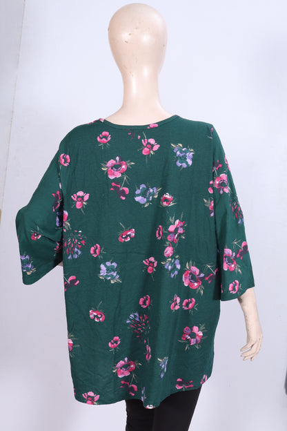 Floral Meadow Pintuck Tunic – Emerald Green