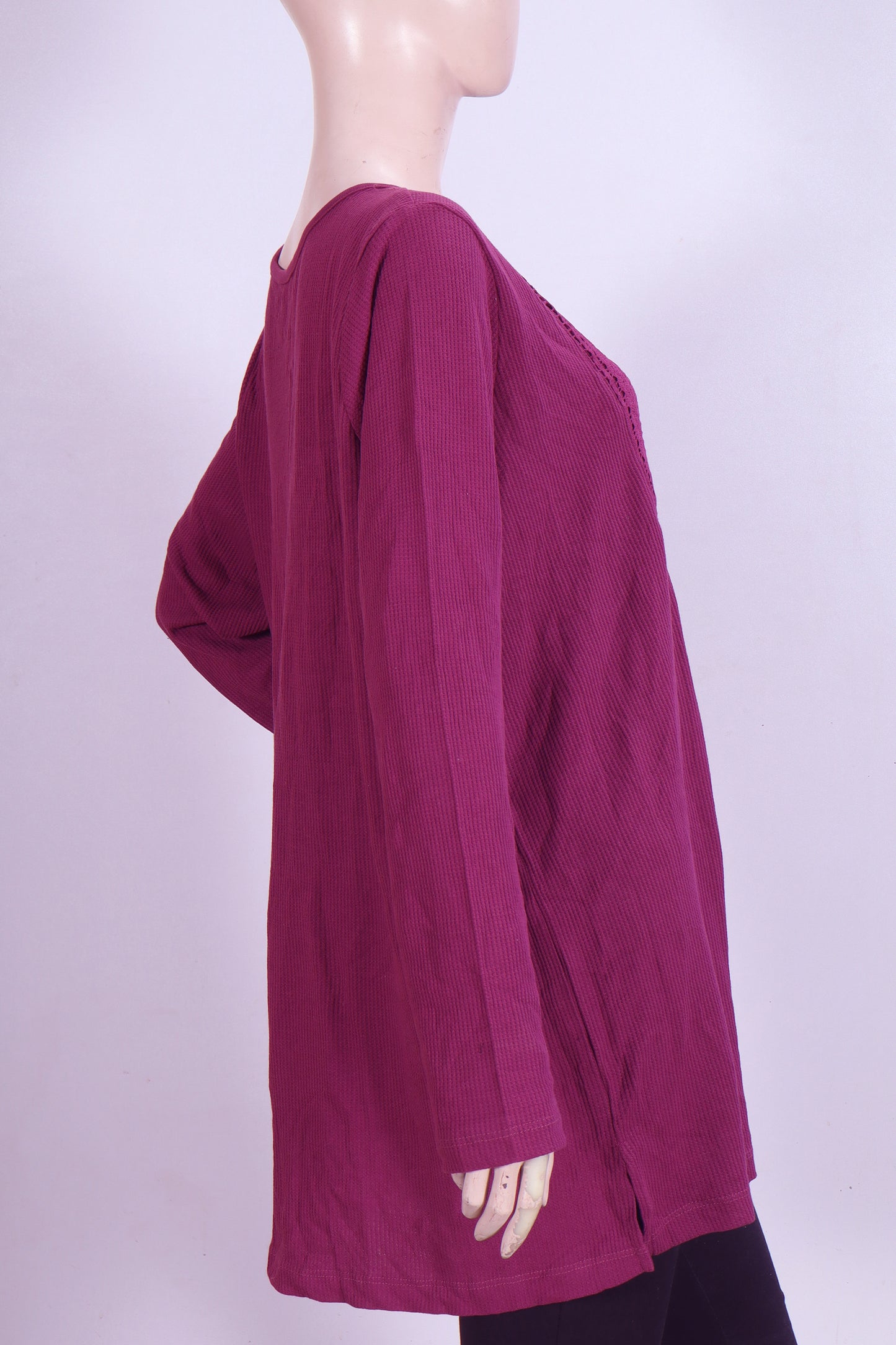 Crimson Crochet-Yoke Ribbed Tunic
