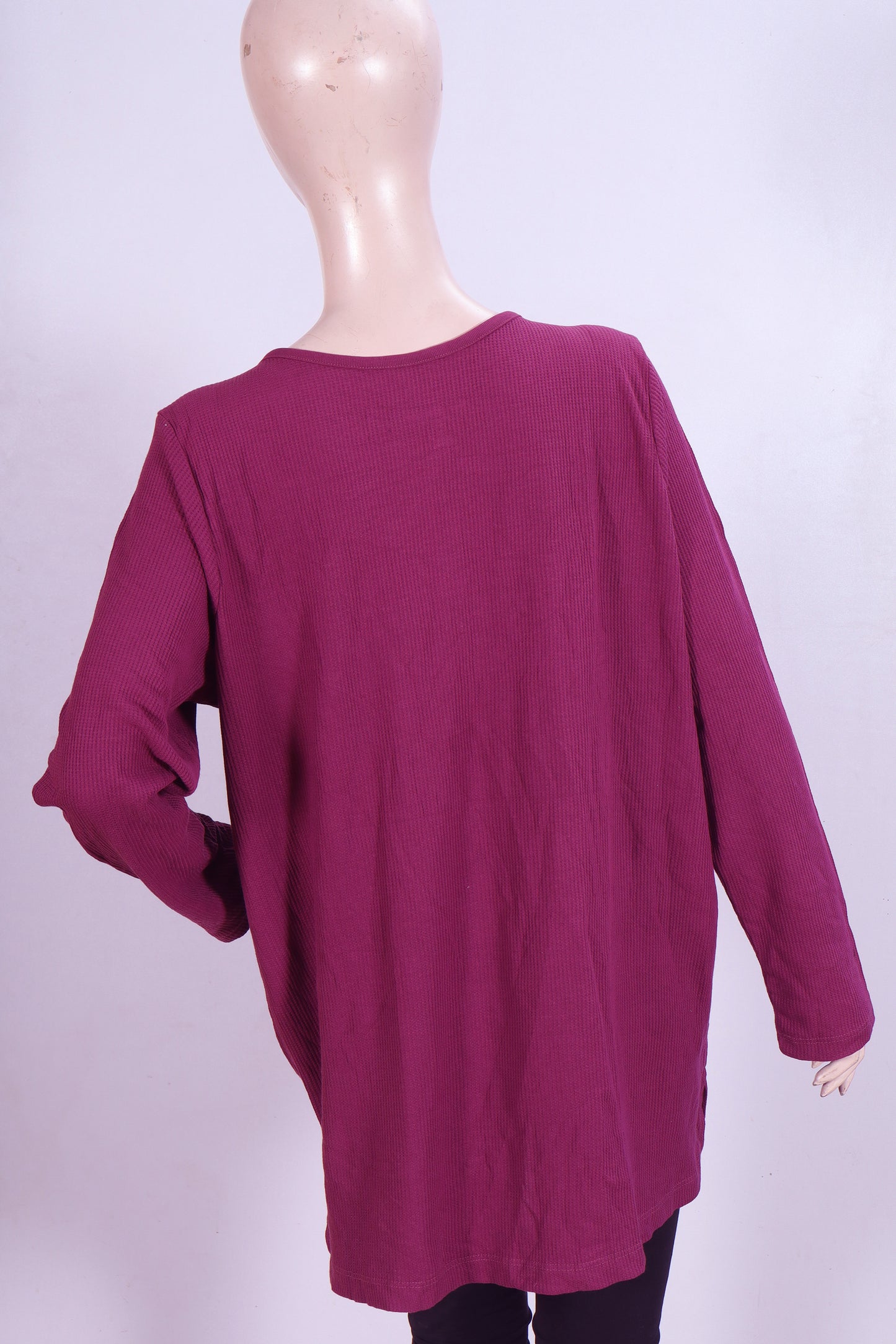 Crimson Crochet-Yoke Ribbed Tunic