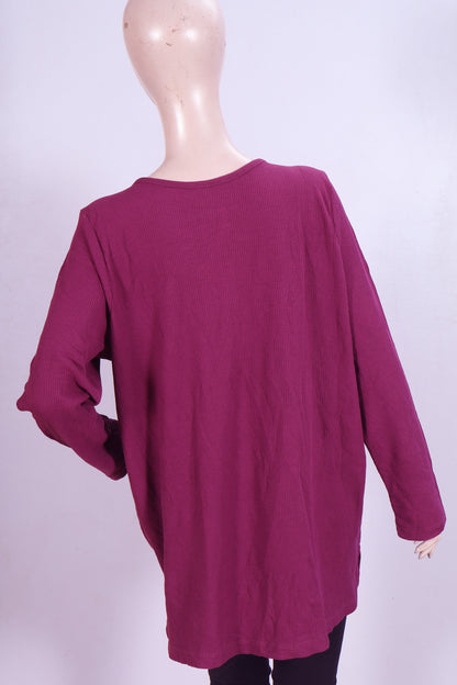 Crimson Crochet-Yoke Ribbed Tunic