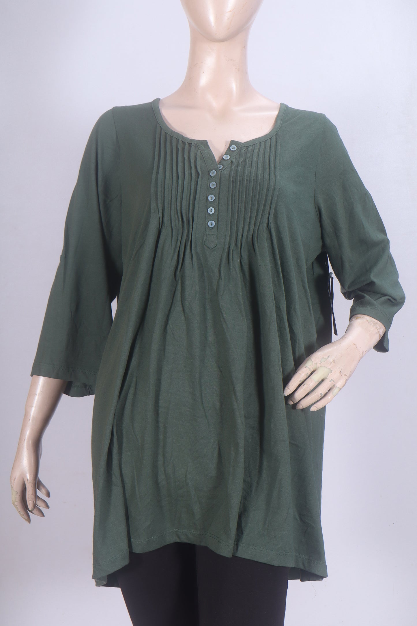 Olive Green Pleated Henley Tunic
