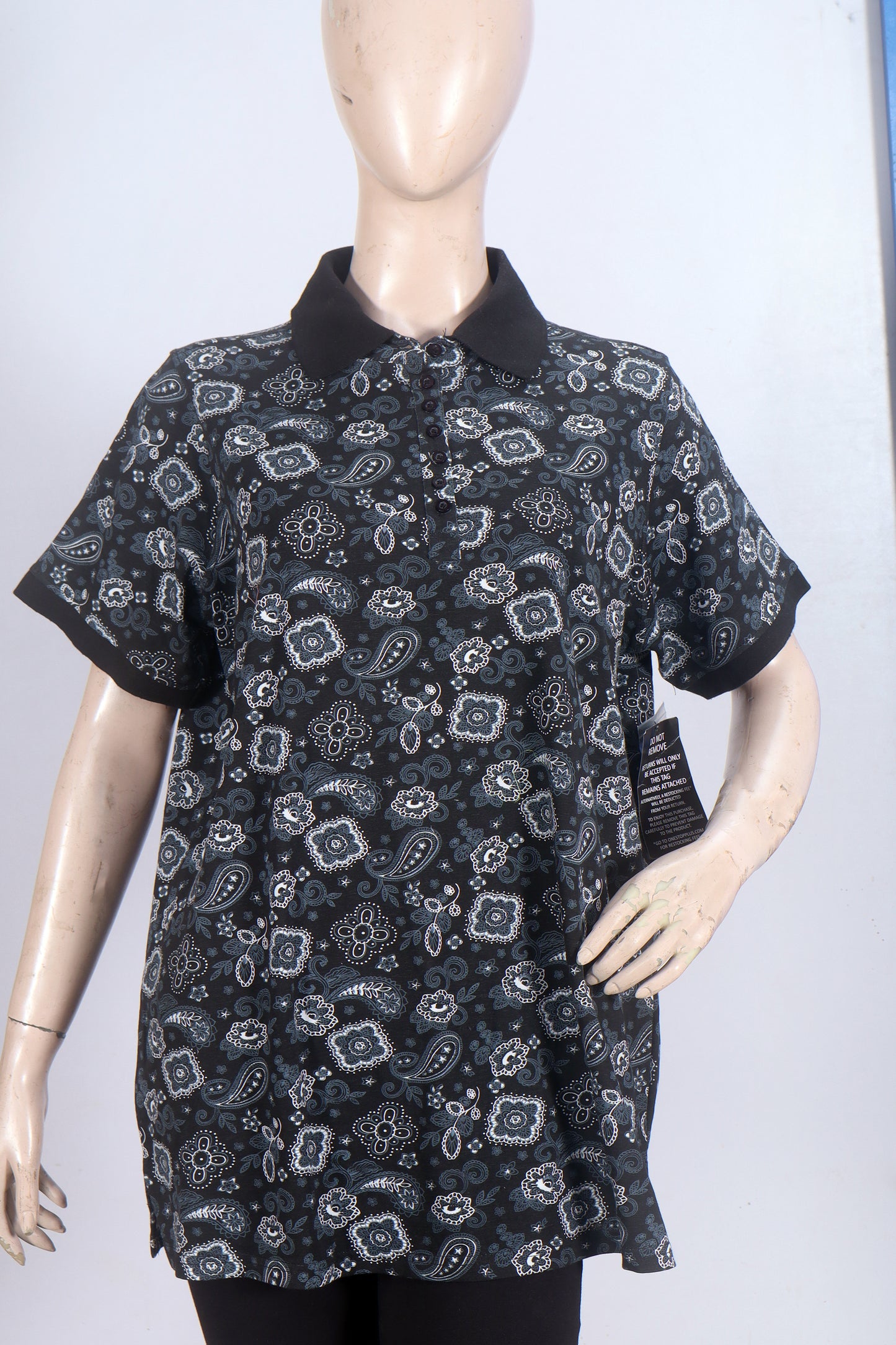 Black & White Paisley Polo Shirt