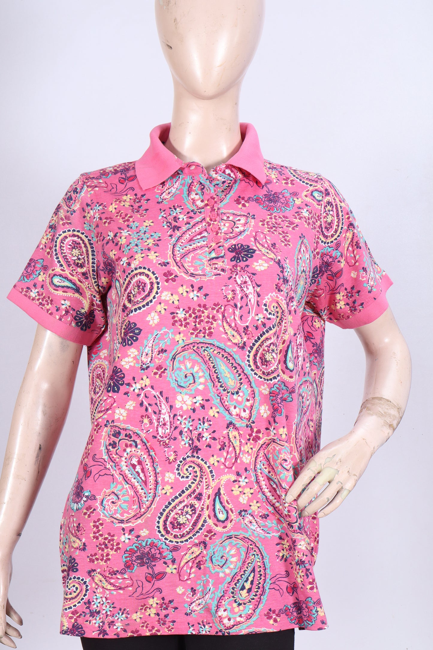 Vibrant Pink Paisley Polo Shirt – Premium Single Jersey