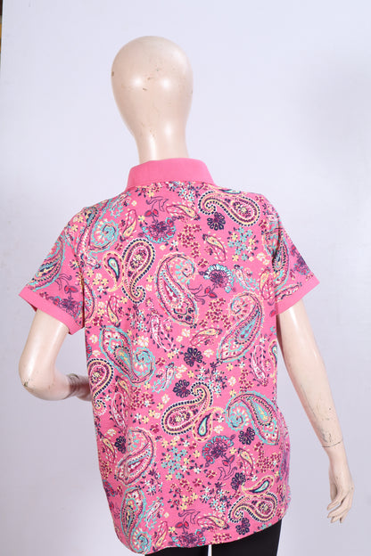 Vibrant Pink Paisley Polo Shirt – Premium Single Jersey