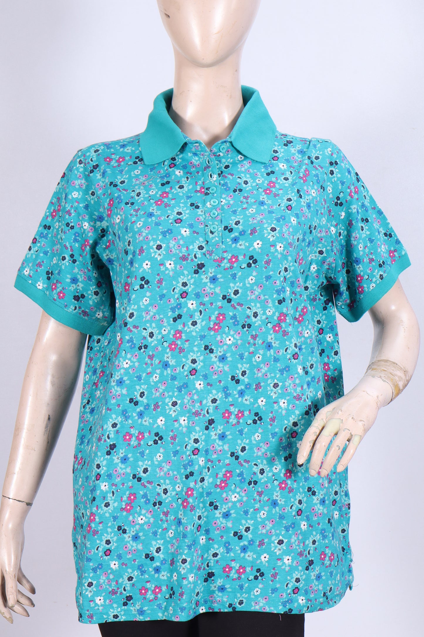 Floral Fields Polo - Teal & Multi-Color Print