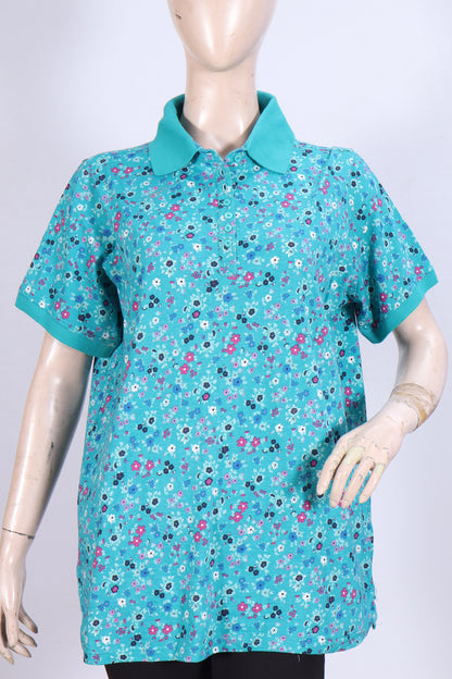 Floral Fields Polo - Teal & Multi-Color Print