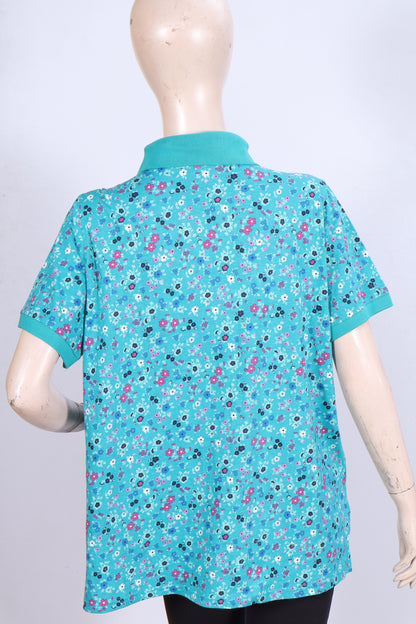 Floral Fields Polo - Teal & Multi-Color Print