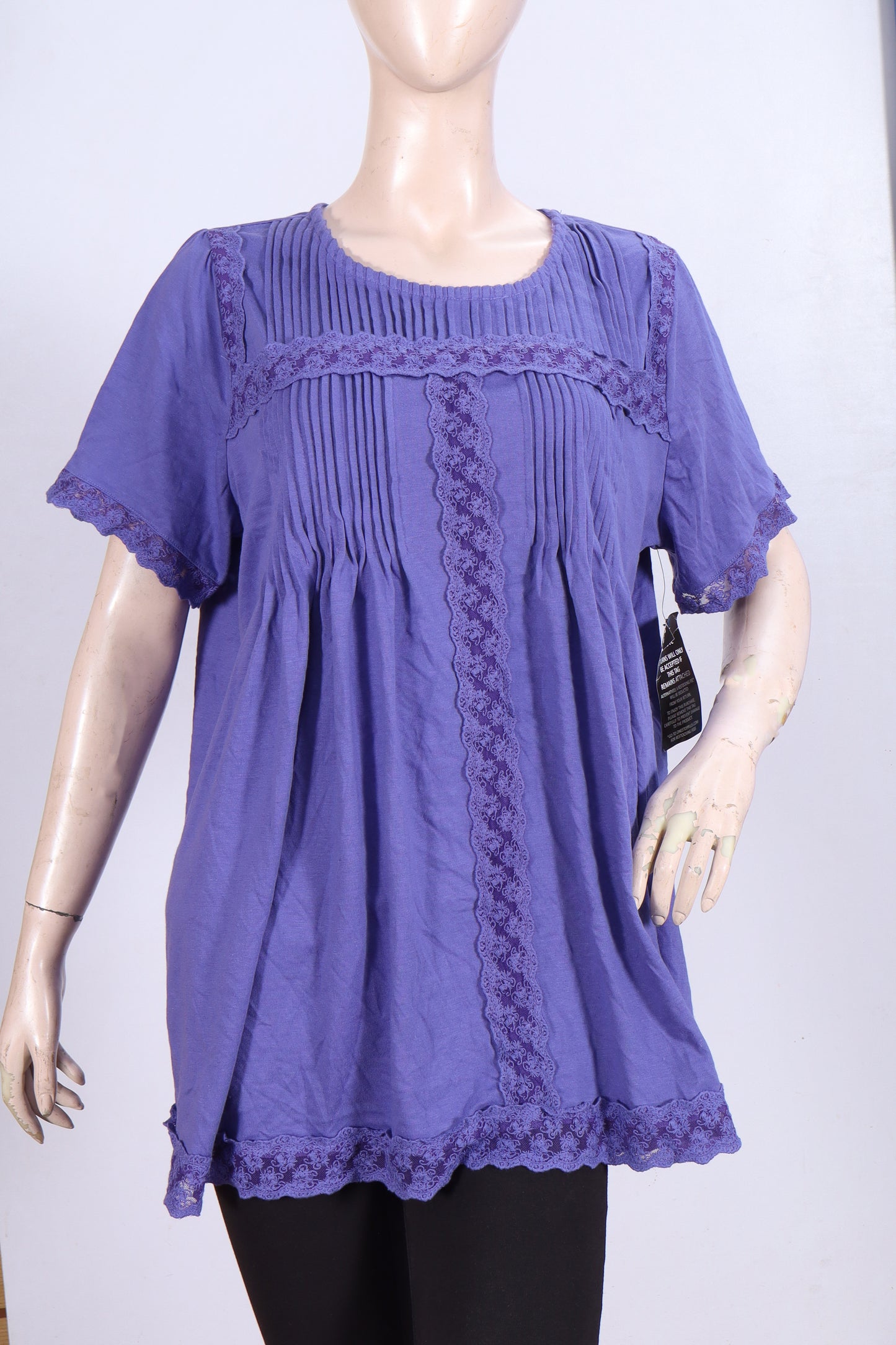 Purple Boho Tunic – Lace Trim & Pintuck Detail