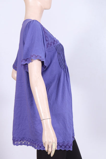 Purple Boho Tunic – Lace Trim & Pintuck Detail