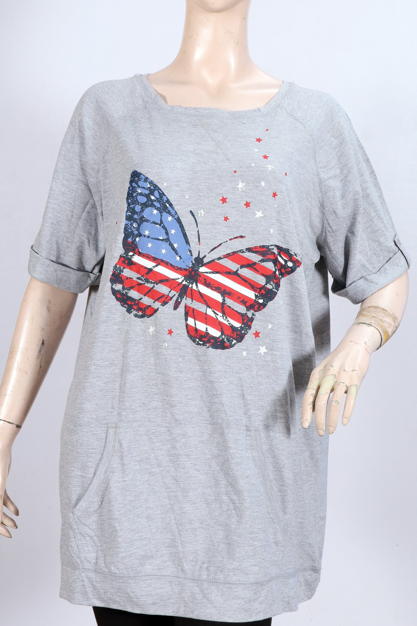 Americana Butterfly T-Shirt Dress with Pockets – Heather Grey