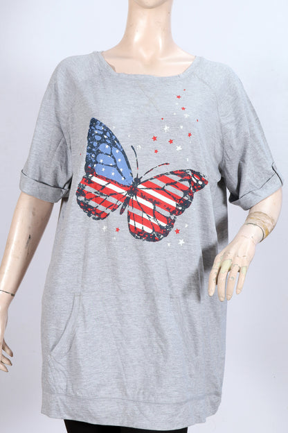 Americana Butterfly T-Shirt Dress with Pockets – Heather Grey