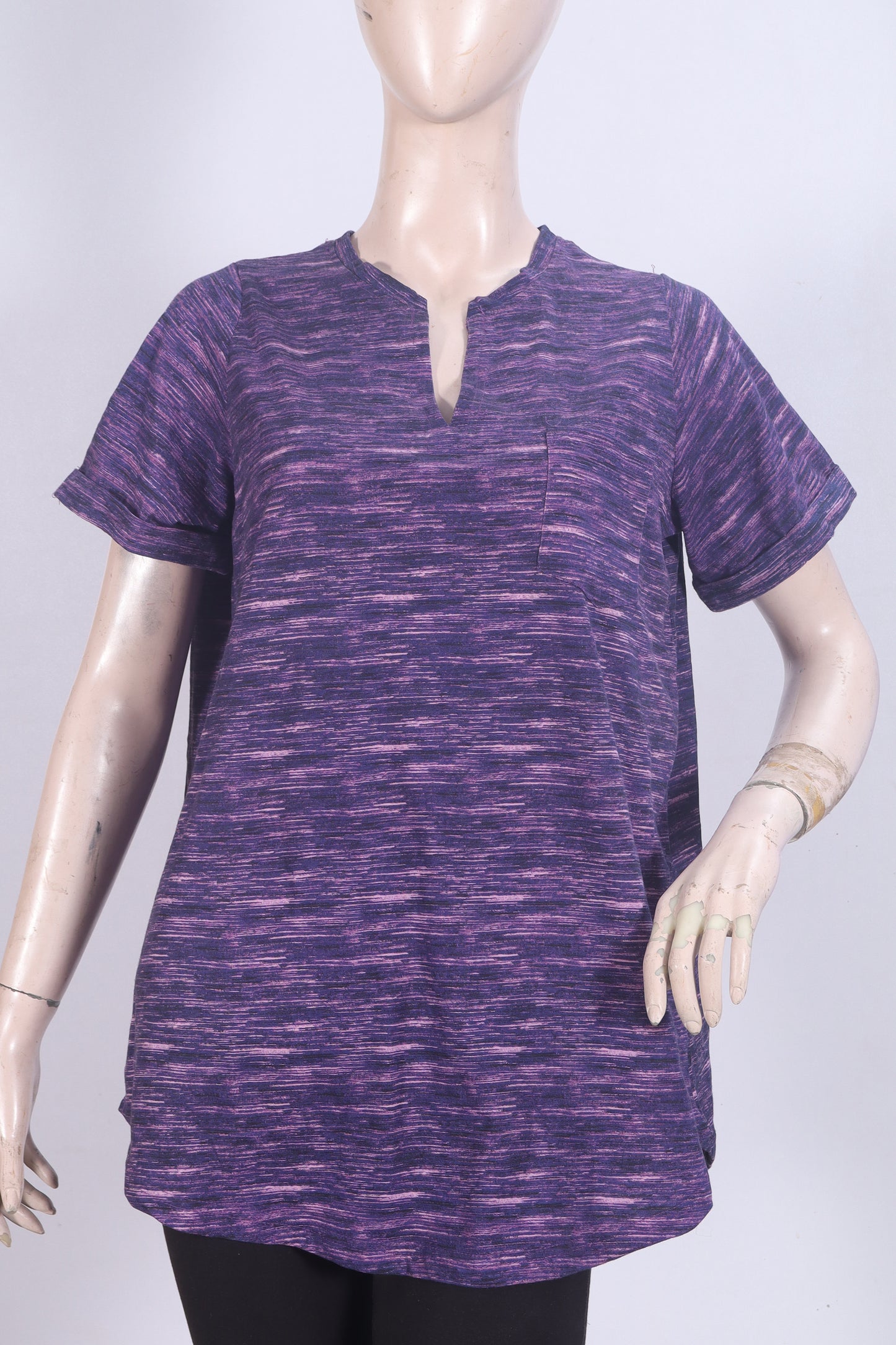 Title: Women's Space-Dye Split Neck Tunic Top – Plum