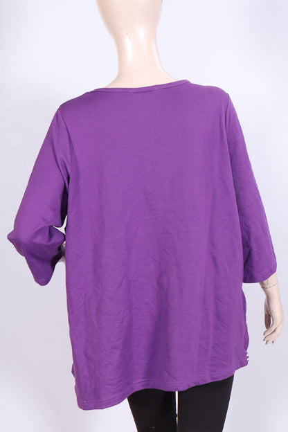 omen’s Purple 3/4 Sleeve Tunic Top - Relaxed Fit