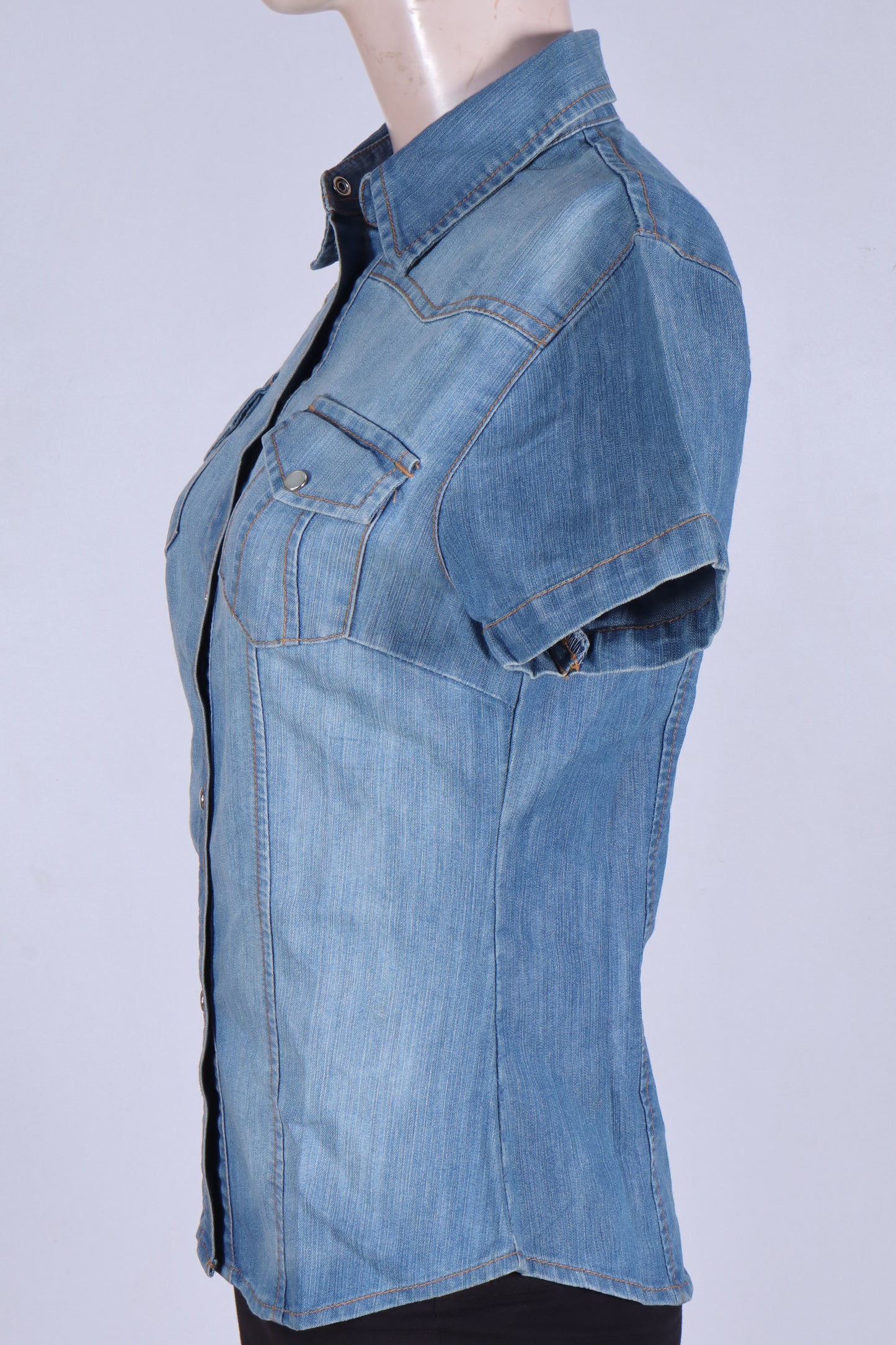 Women’s Denim Short Sleeve  Stone Wash Shirt  minor defect