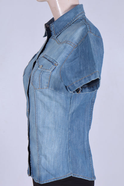 Women’s Denim Short Sleeve  Stone Wash Shirt  minor defect