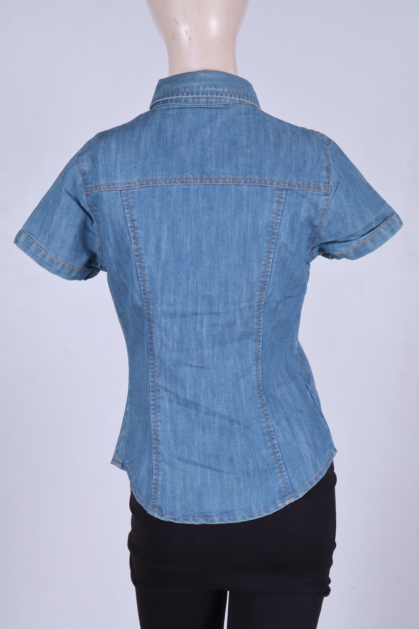 Women’s Denim Short Sleeve  Stone Wash Shirt  minor defect