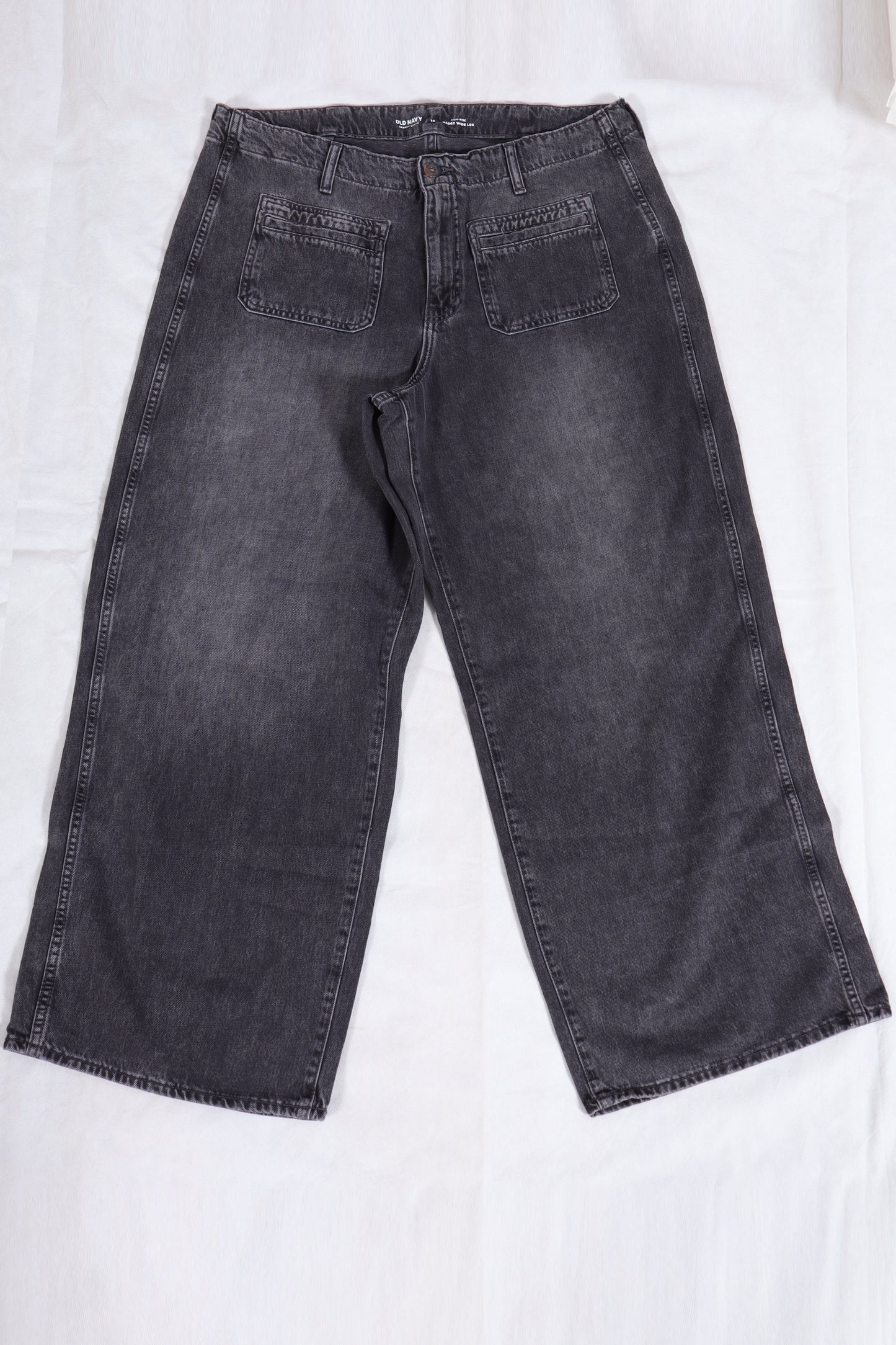 High-Rise Utility Wide-Leg Denim Jeans – Washed Charcoal