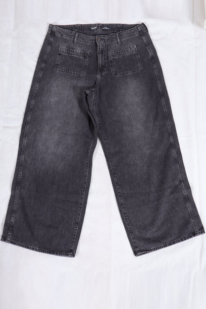 High-Rise Utility Wide-Leg Denim Jeans – Washed Charcoal