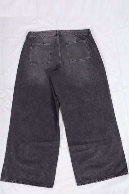 High-Rise Utility Wide-Leg Denim Jeans – Washed Charcoal