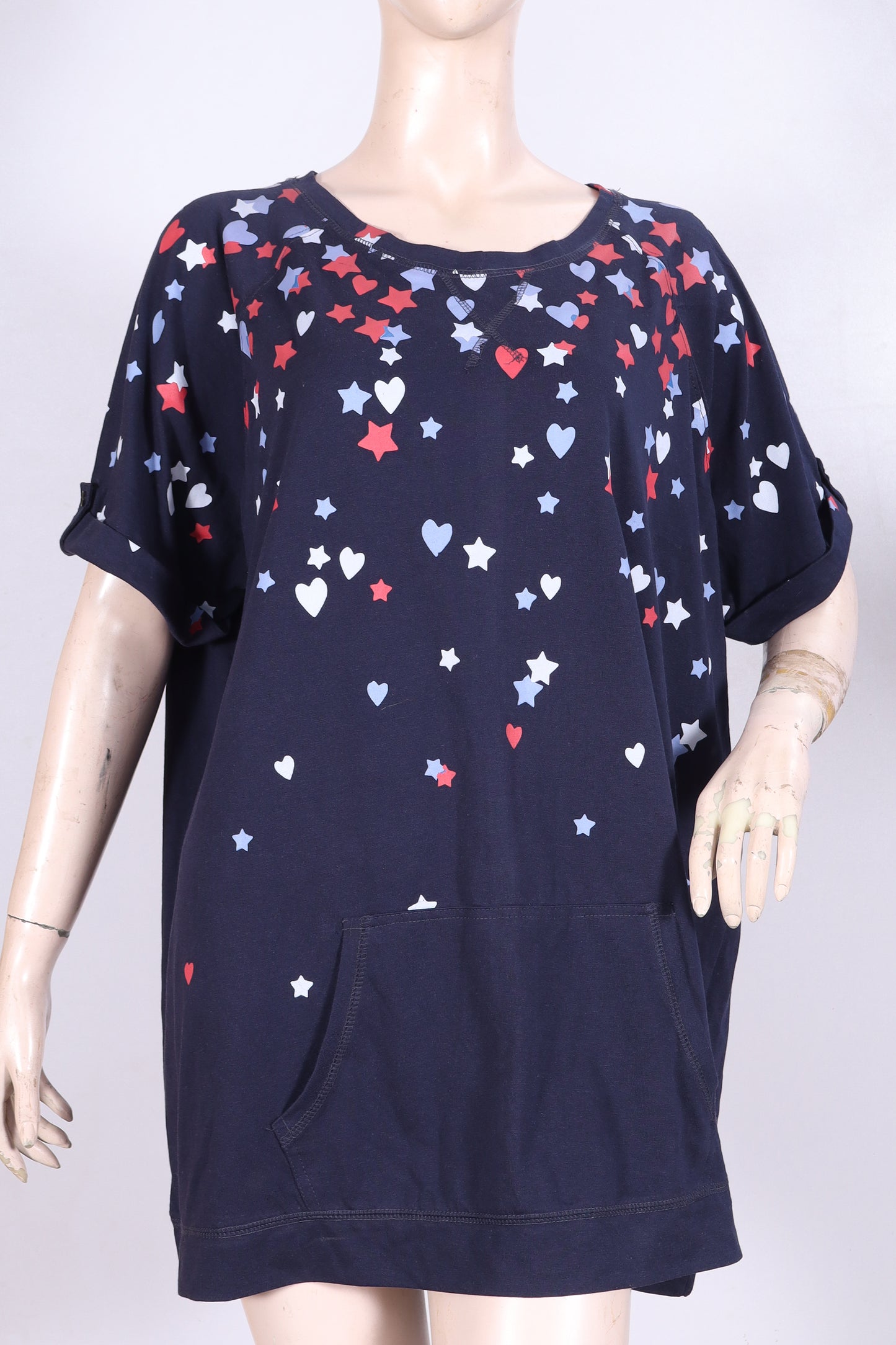 Women's Navy Star & Heart Print Lounge Top with Pocket