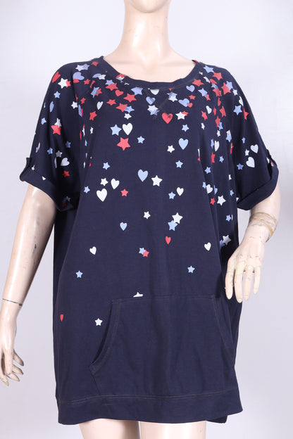 Women's Navy Star & Heart Print Lounge Top with Pocket