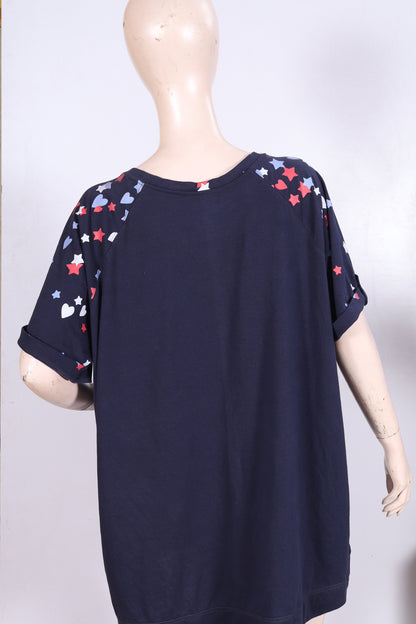 Women's Navy Star & Heart Print Lounge Top with Pocket