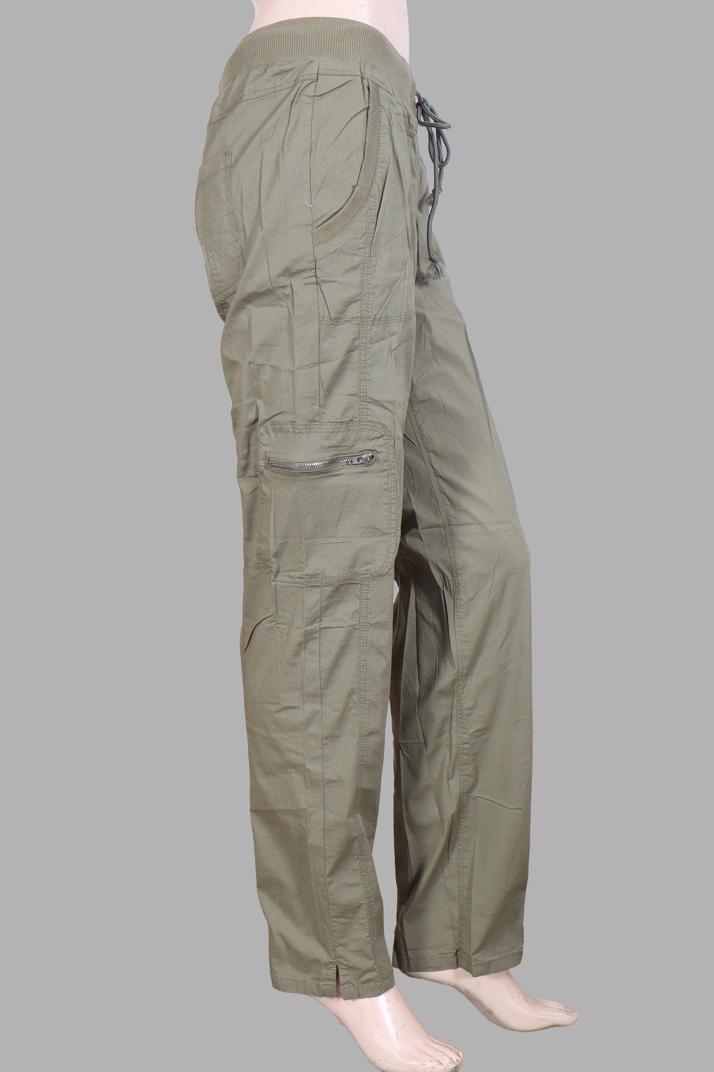 Women’s Utility Drawstring Cargo Trousers – Olive Green