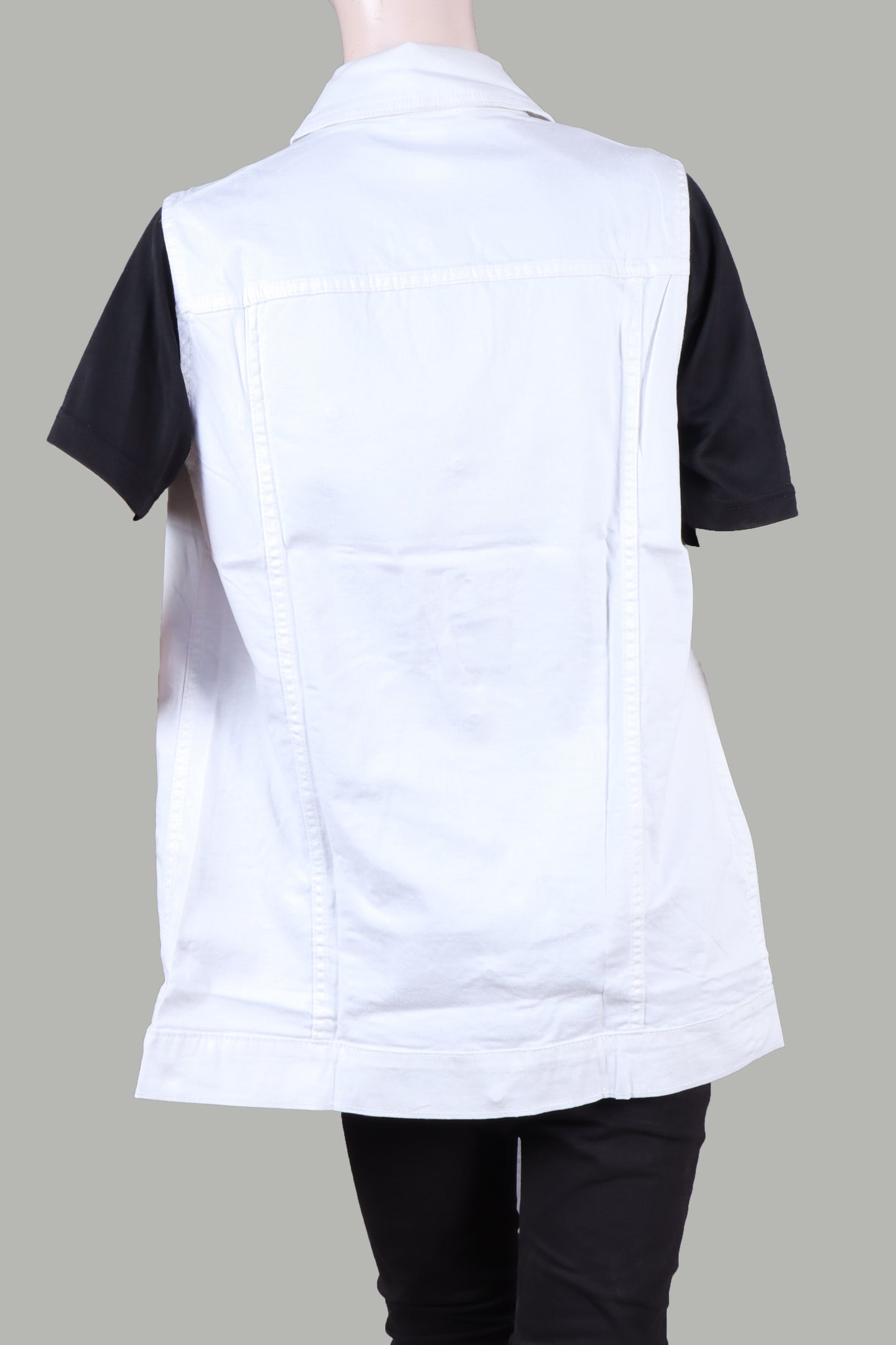 INSPIRE CHIC Women's Sleeveless Button Down Mid Length Casual with Pockets Denim Jean Vest L White