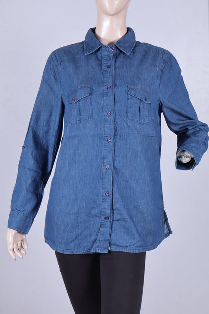 Women's Long-Sleeve Denim Tunic Shirt - Dark Indigo Wash