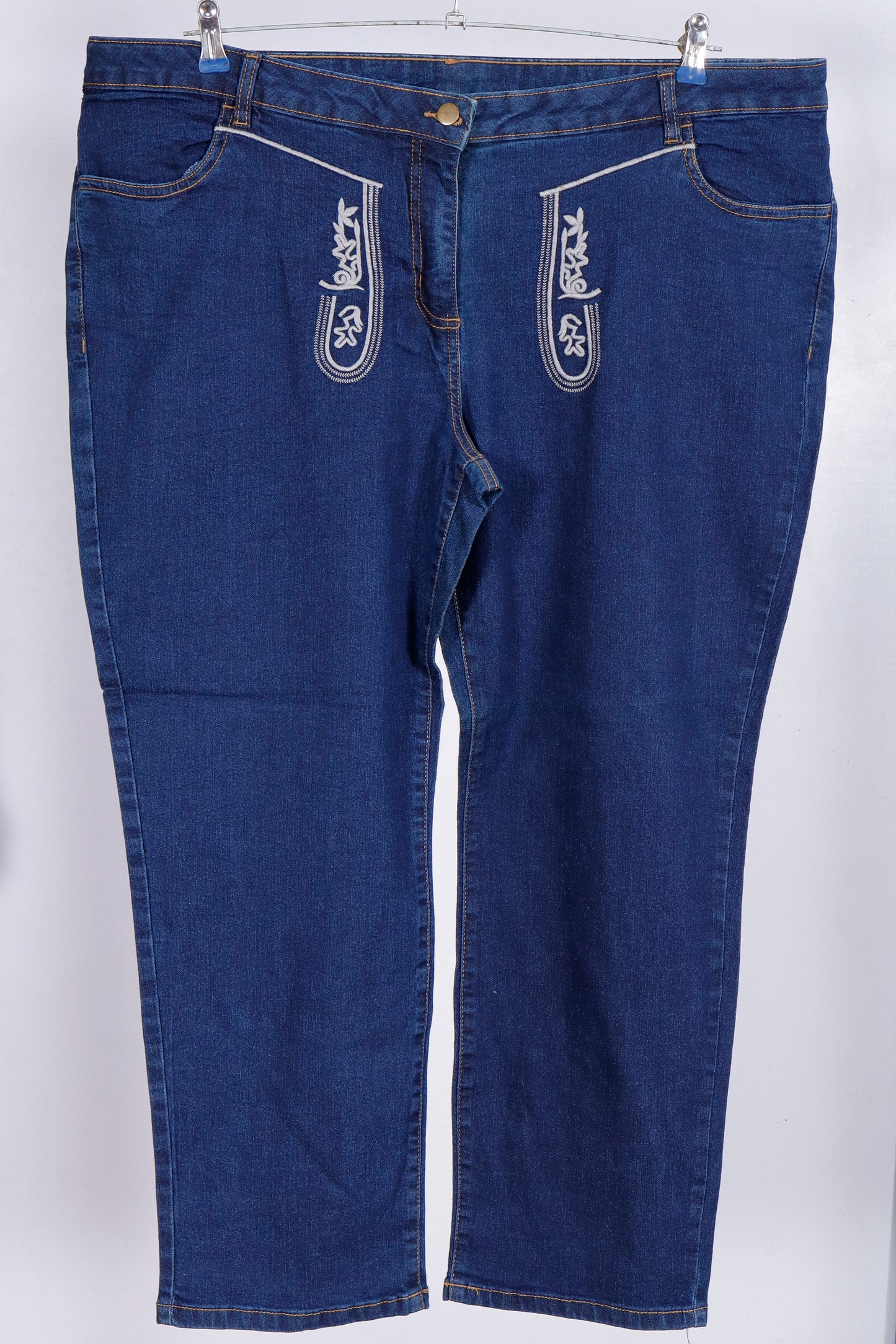 Embroidered High Rise Straight Leg Jeans